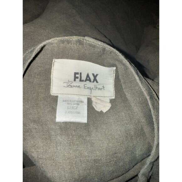 Flax Top Womens Large Green 100% Linen Pullover Boho Lagenlook Shirt - Picture 6 of 6